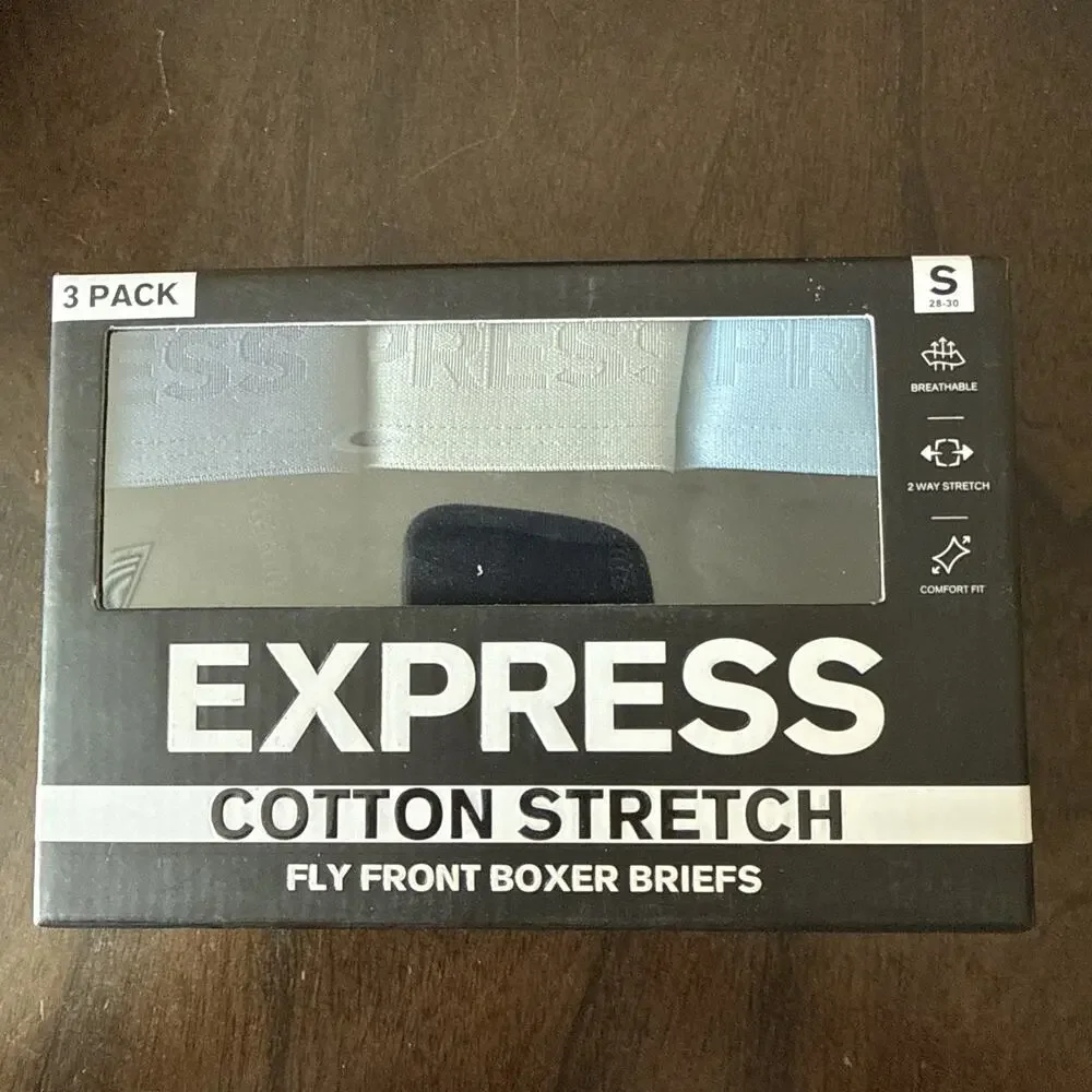 Express 3 Men's Cotton Stretch Fly Front Boxer Briefs Small (28-30)